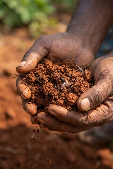 Healthy soil in farmer's hands